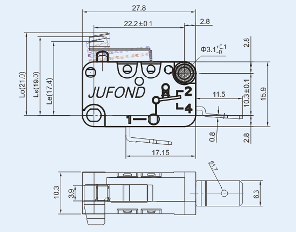 SW3系列微動(dòng)開關(guān)13-1尺寸圖