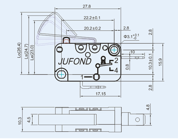 SW3系列微動開關13-3尺寸圖
