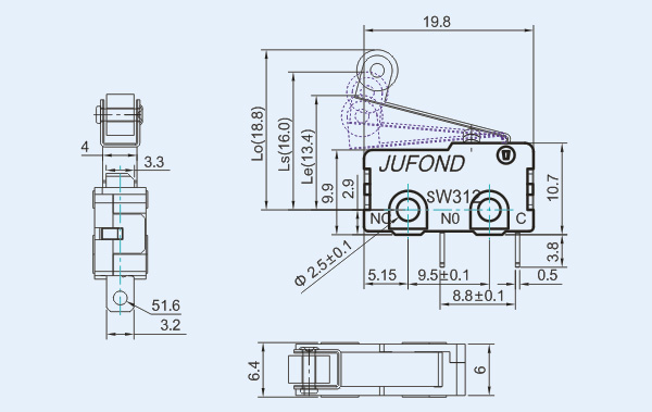 SW312系列微動開關(guān)09-2尺寸圖
