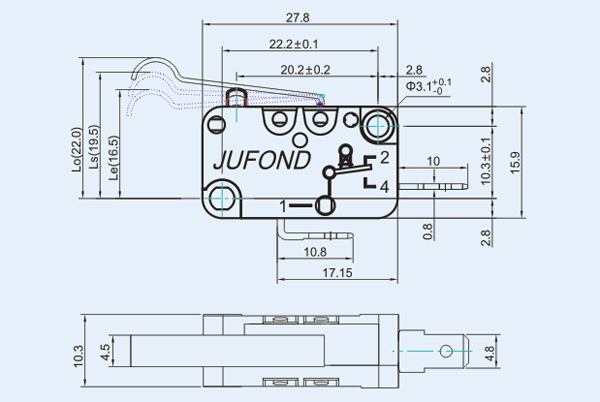 SW3系列微動開關14-1尺寸圖
