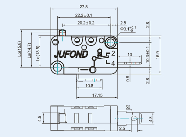 SW3系列微動(dòng)開(kāi)關(guān)15-2尺寸圖