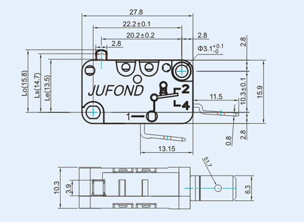 SW3系列微動開關(guān)15-3尺寸圖